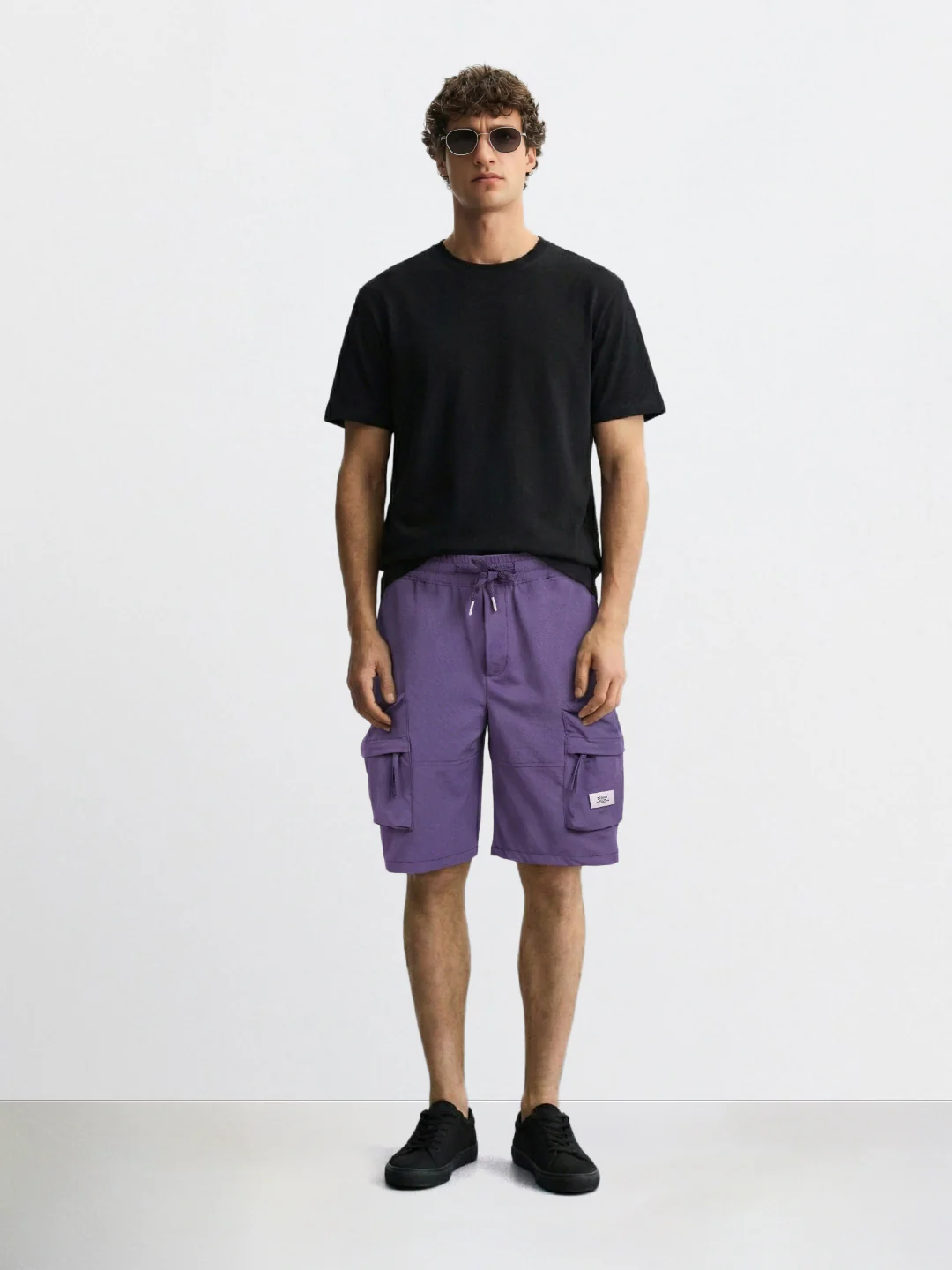 Men's Purple Relaxed Fit Solid Utility Shorts - Image 3
