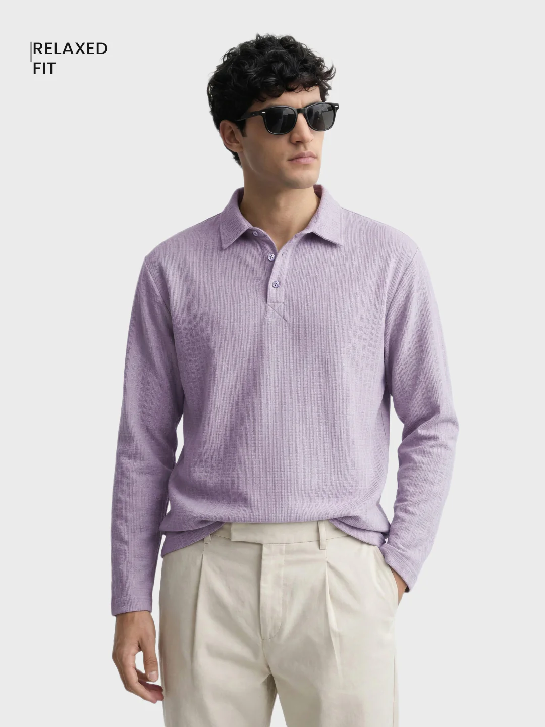 Men's Purple Relaxed Fit Textured Casual T-Shirts - Image 2