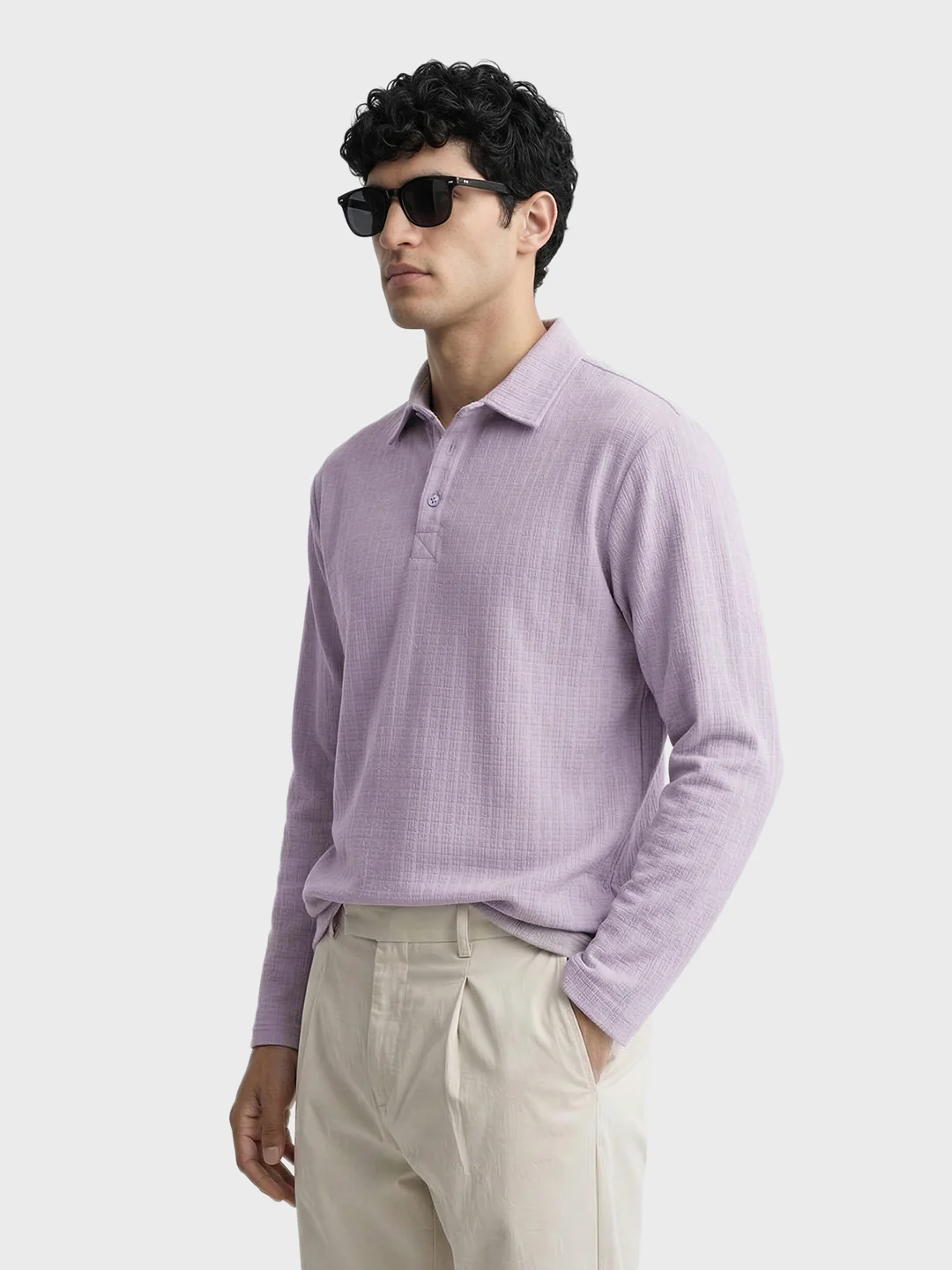 Men's Purple Relaxed Fit Textured Casual T-Shirts - Image 3