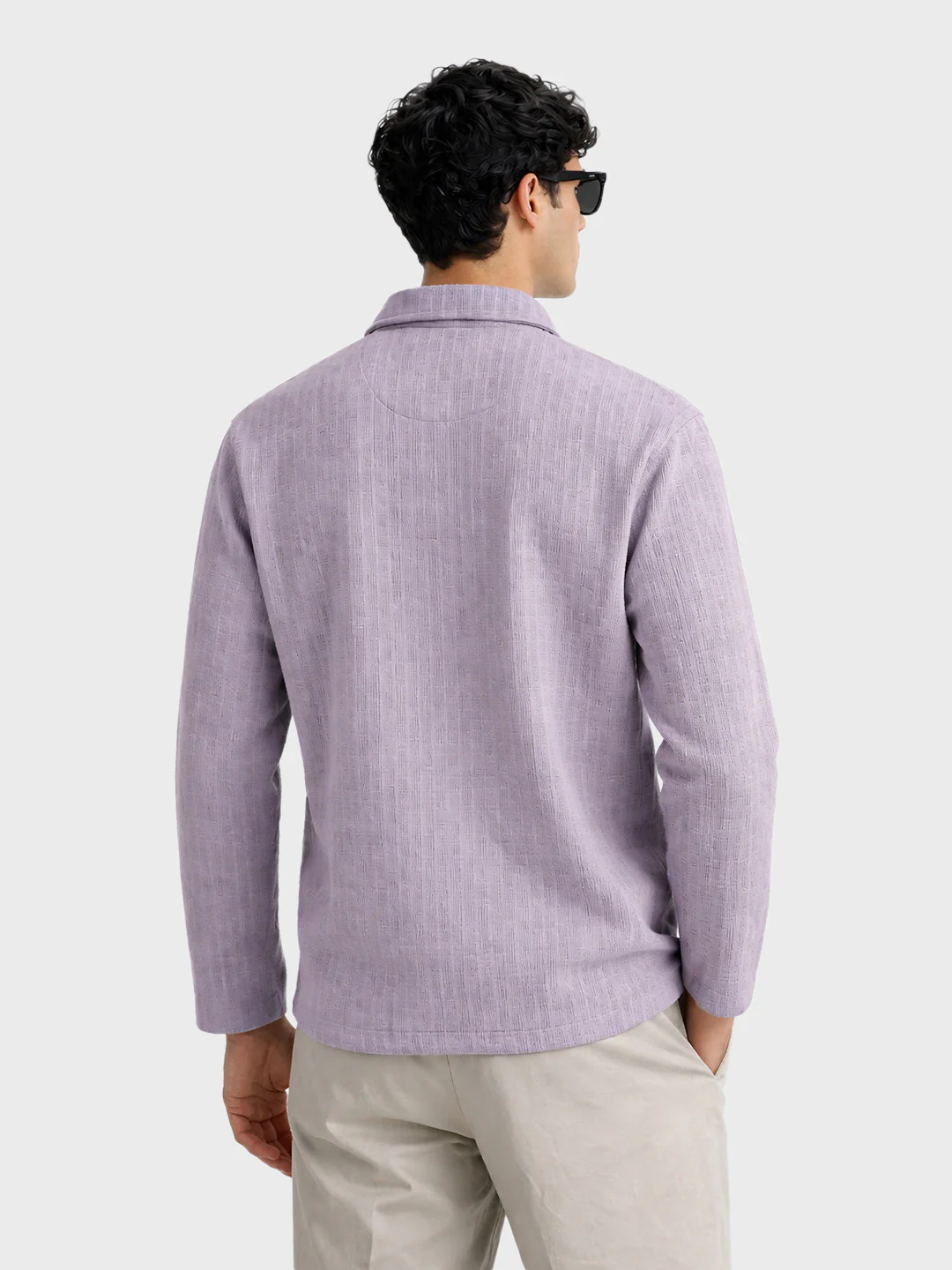 Men's Purple Relaxed Fit Textured Casual T-Shirts - Image 4