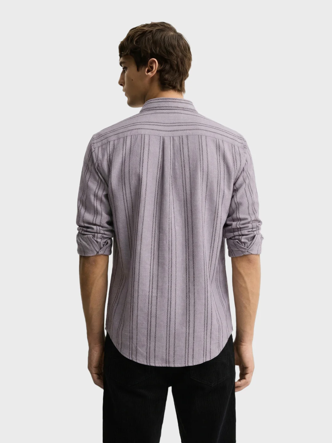 Men's Purple Relaxed Fit Vertical Stripes Resort Wear Shirt - Image 4