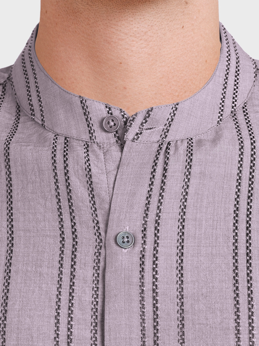 Men's Purple Relaxed Fit Vertical Stripes Resort Wear Shirt - Image 7