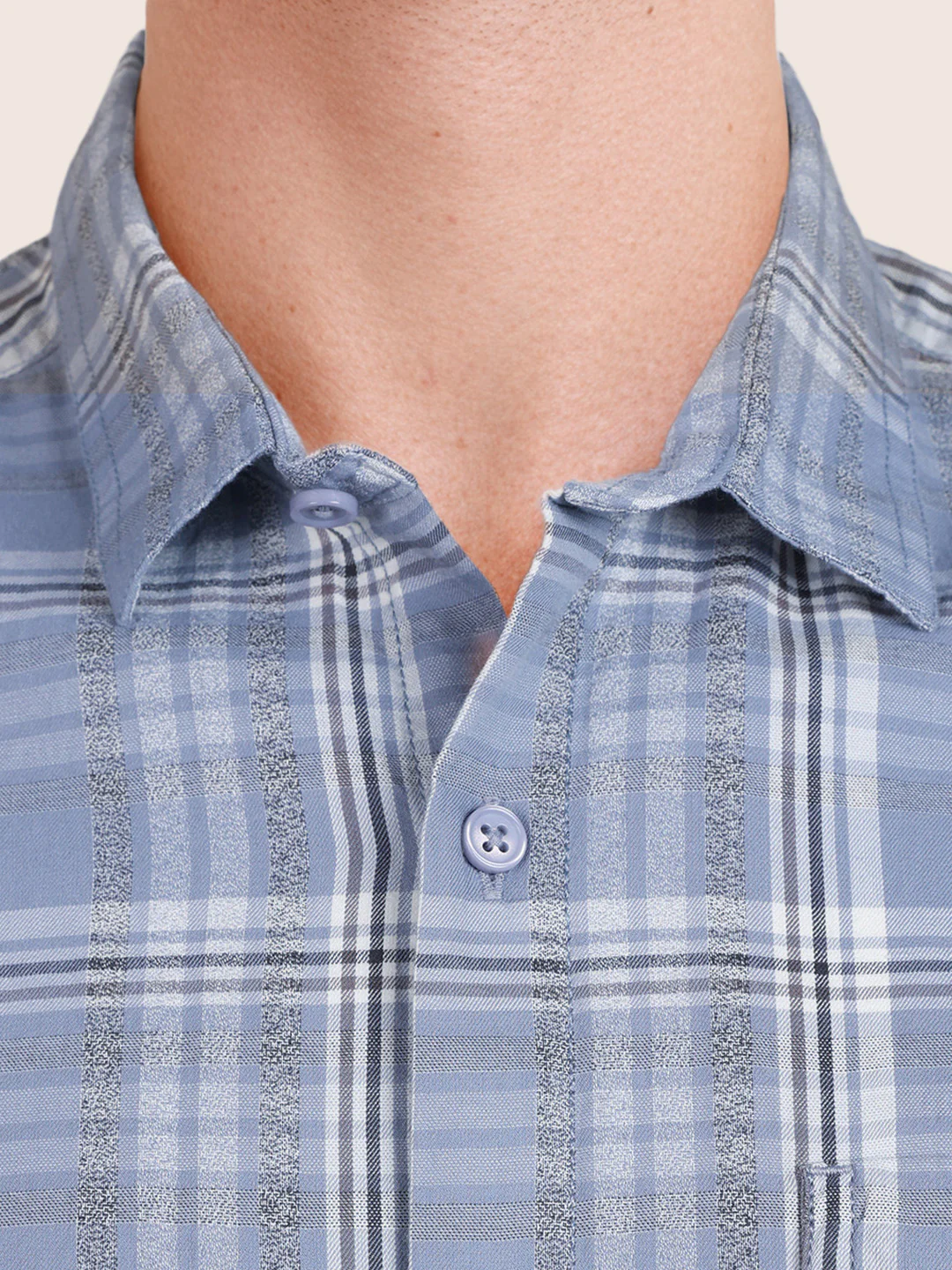 Men's Blue Slim Fit Checkered Casual Shirt - Image 3