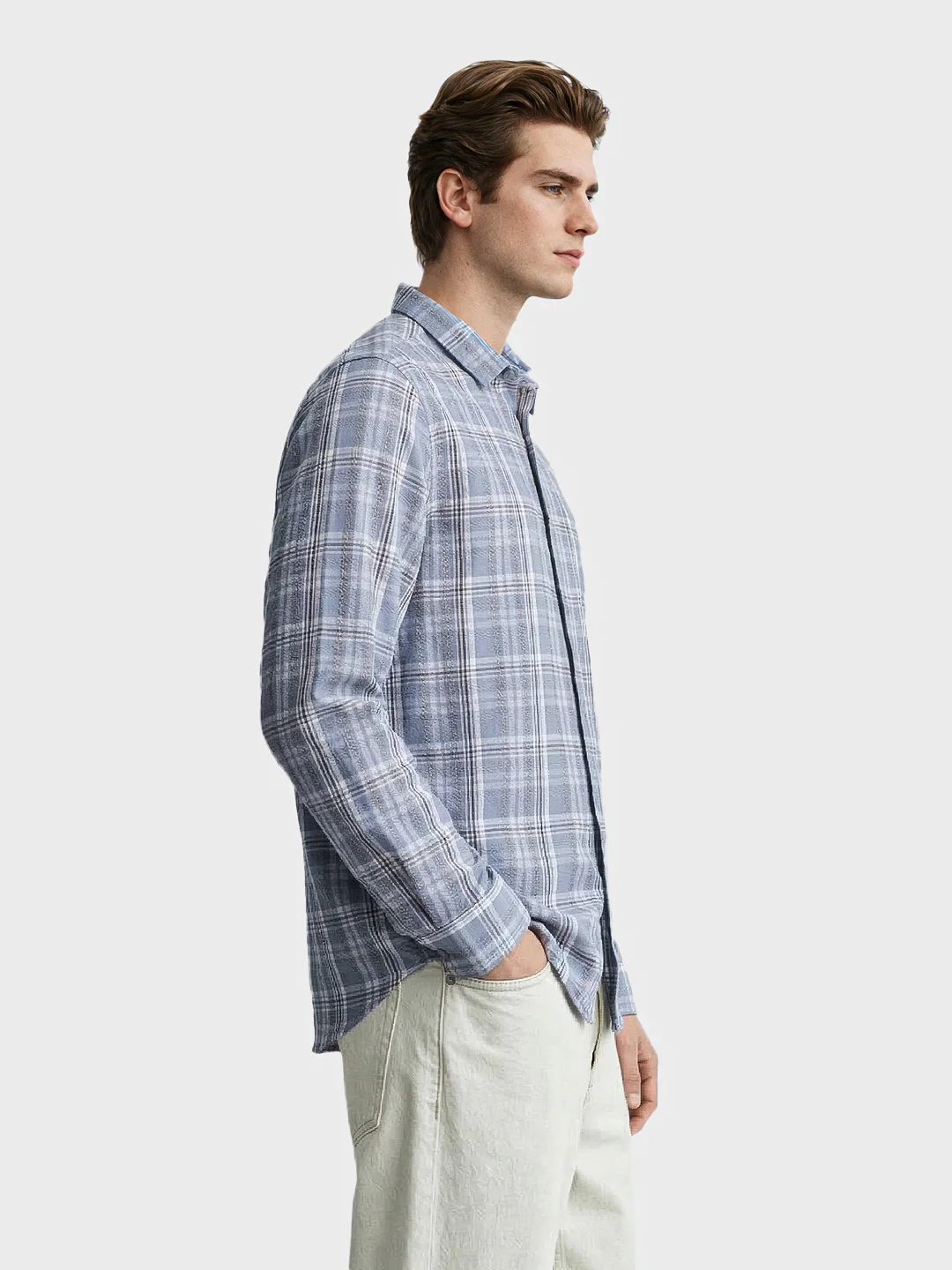 Men's Blue Slim Fit Checkered Casual Shirt - Image 4