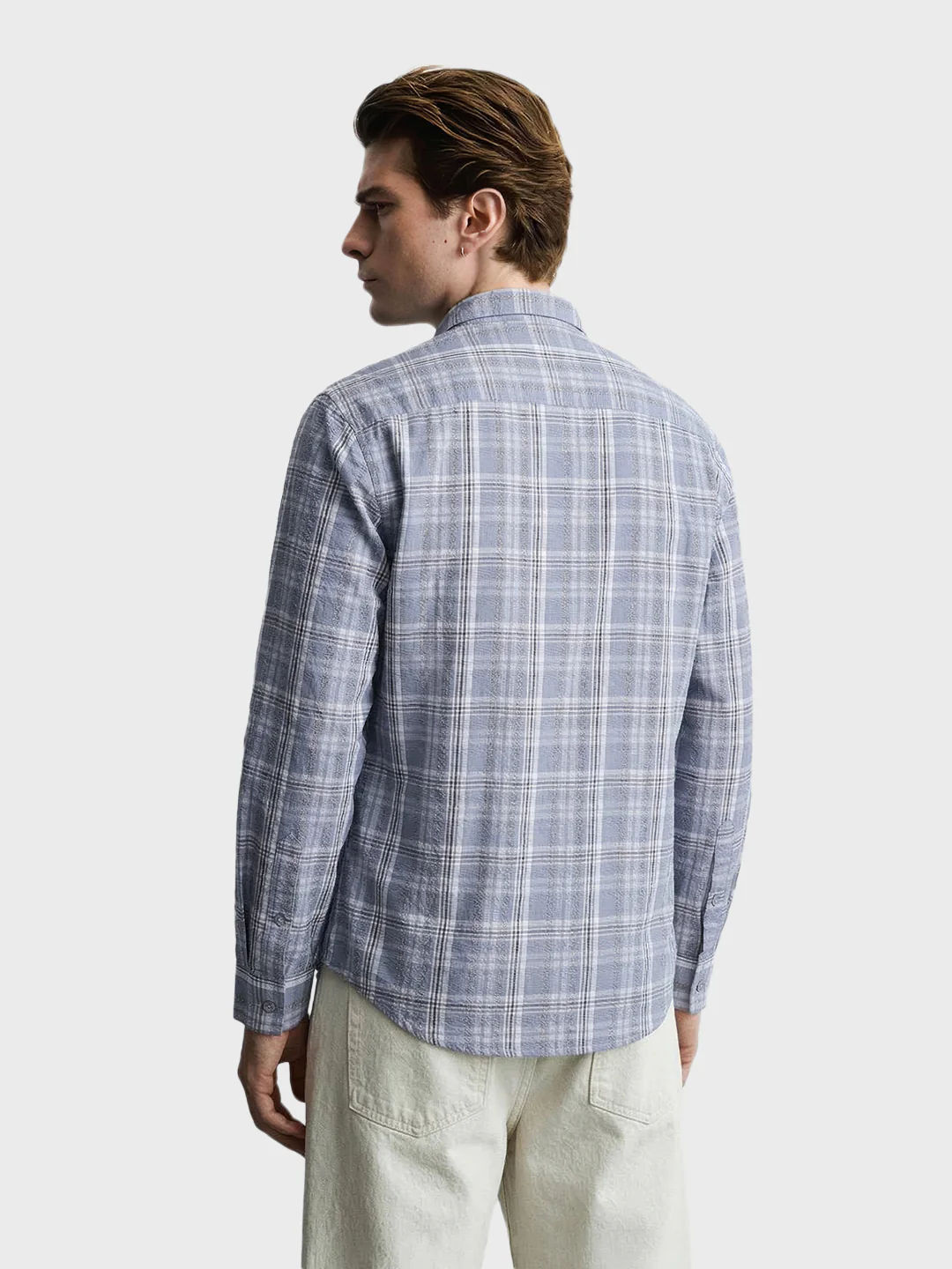 Men's Blue Slim Fit Checkered Casual Shirt - Image 5