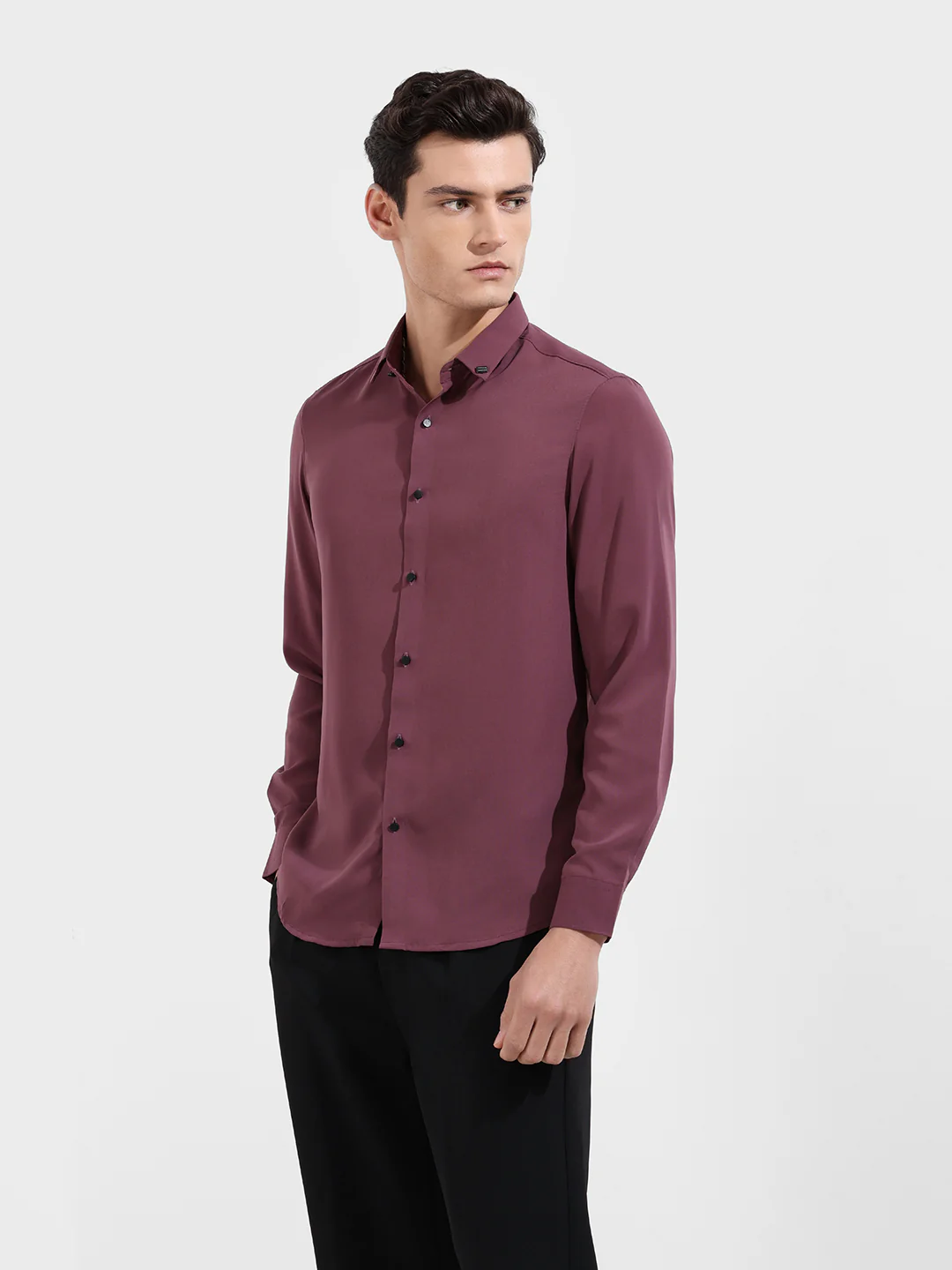 Men's Purple Slim Fit Party Wear Solid Shirt - Image 3