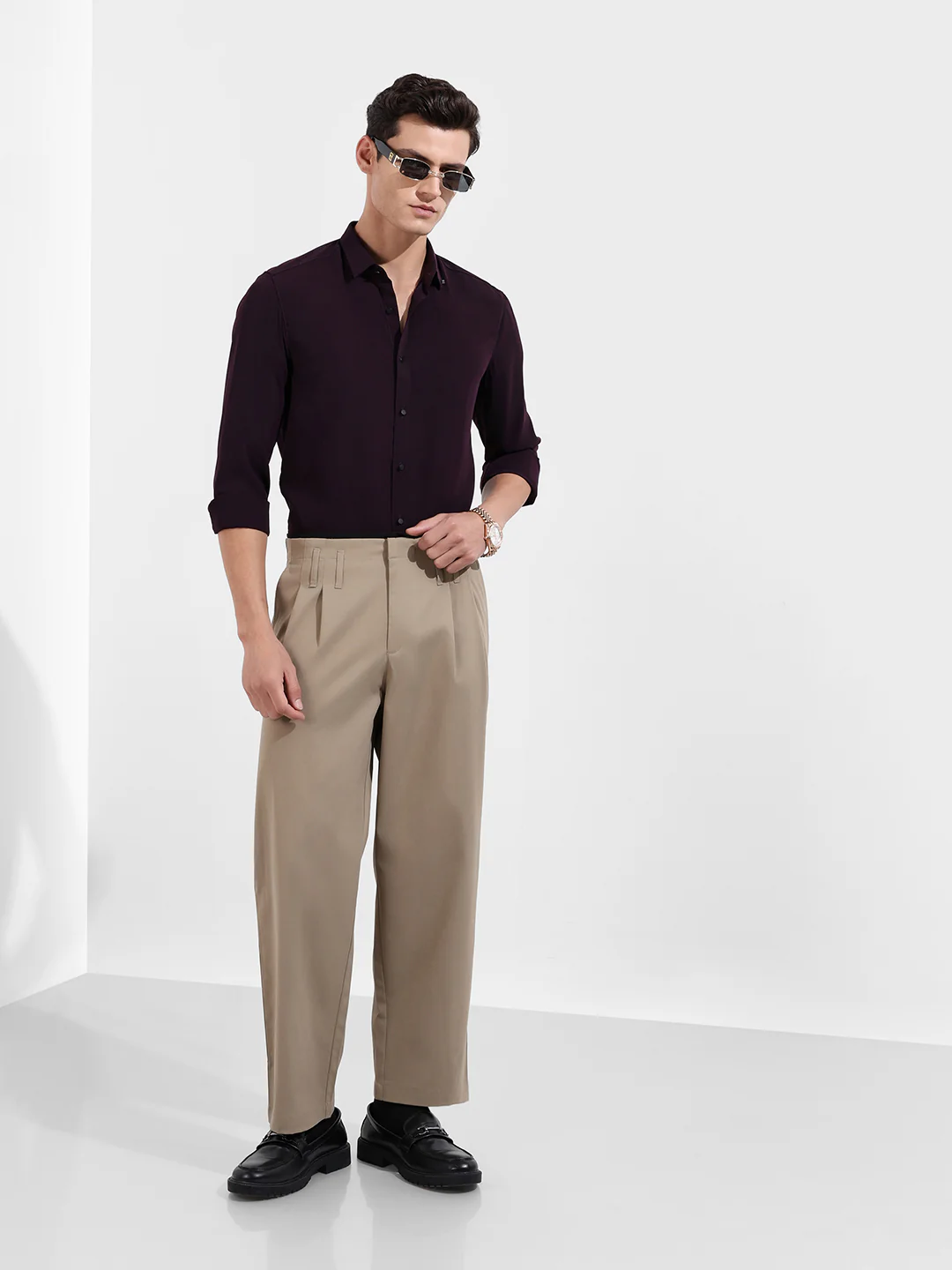 Men's Purple Slim Fit Party Wear Solid Shirt - Image 2