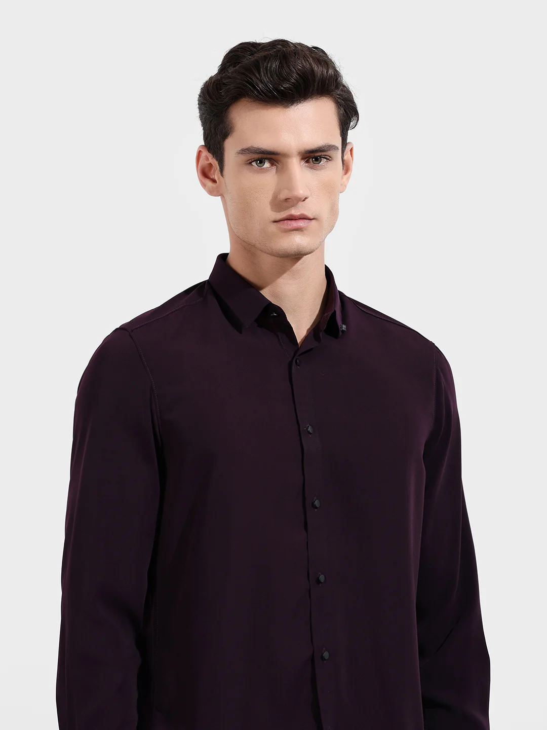Men's Purple Slim Fit Party Wear Solid Shirt - Image 4
