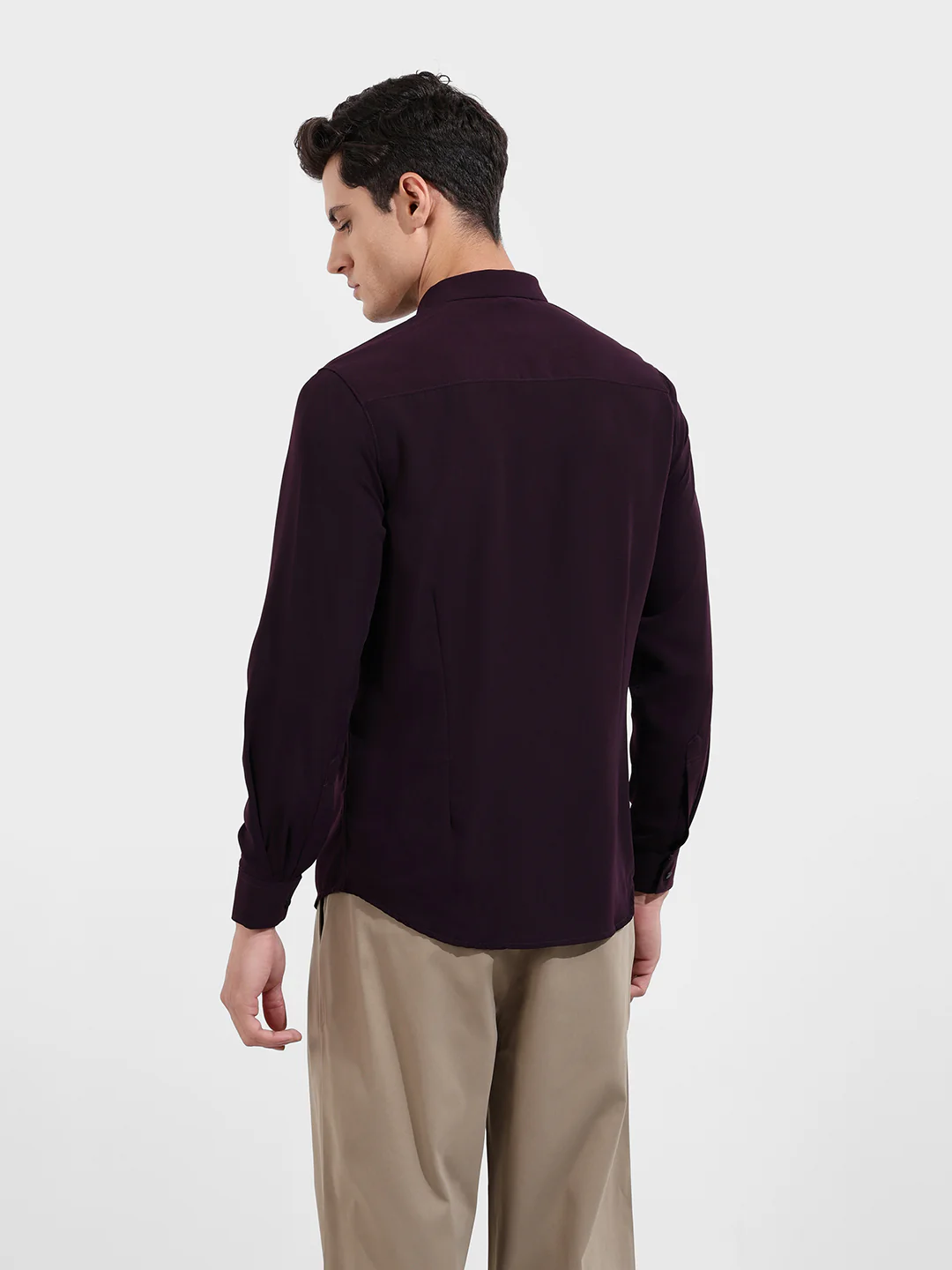 Men's Purple Slim Fit Party Wear Solid Shirt - Image 5