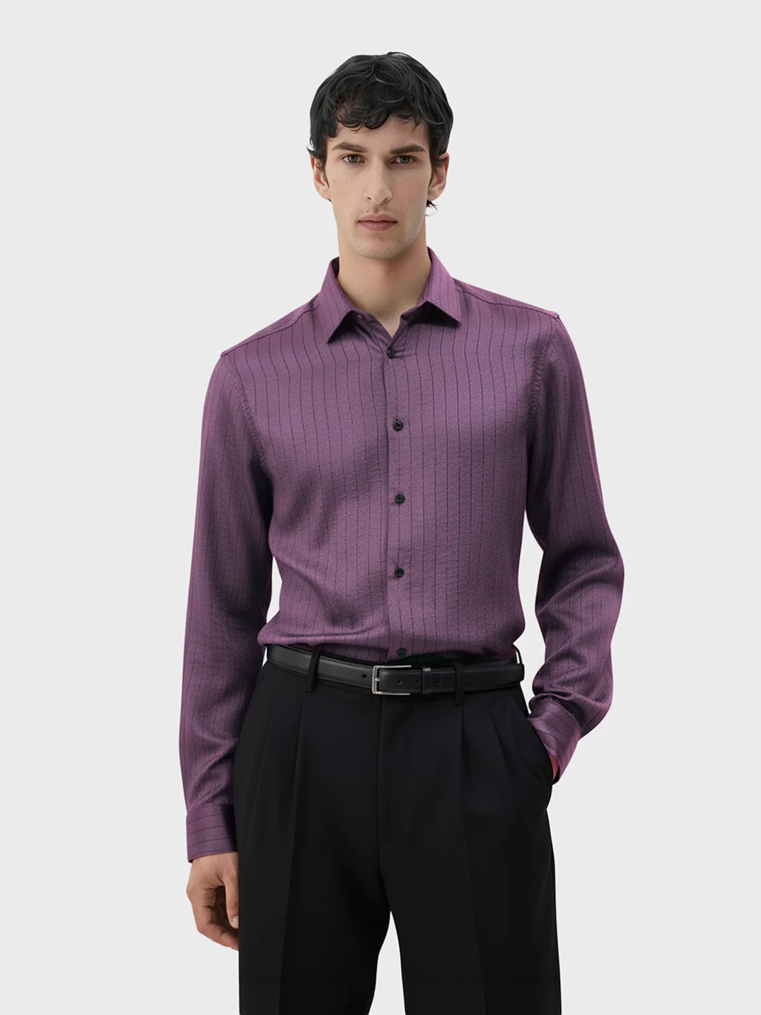Men's Purple Slim Fit Party Wear Striped Shirt