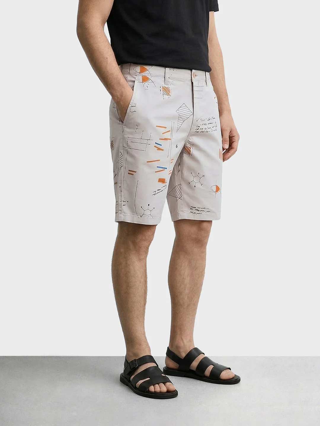 Men's Grey Slim Fit Printed Casual Shorts - Image 2