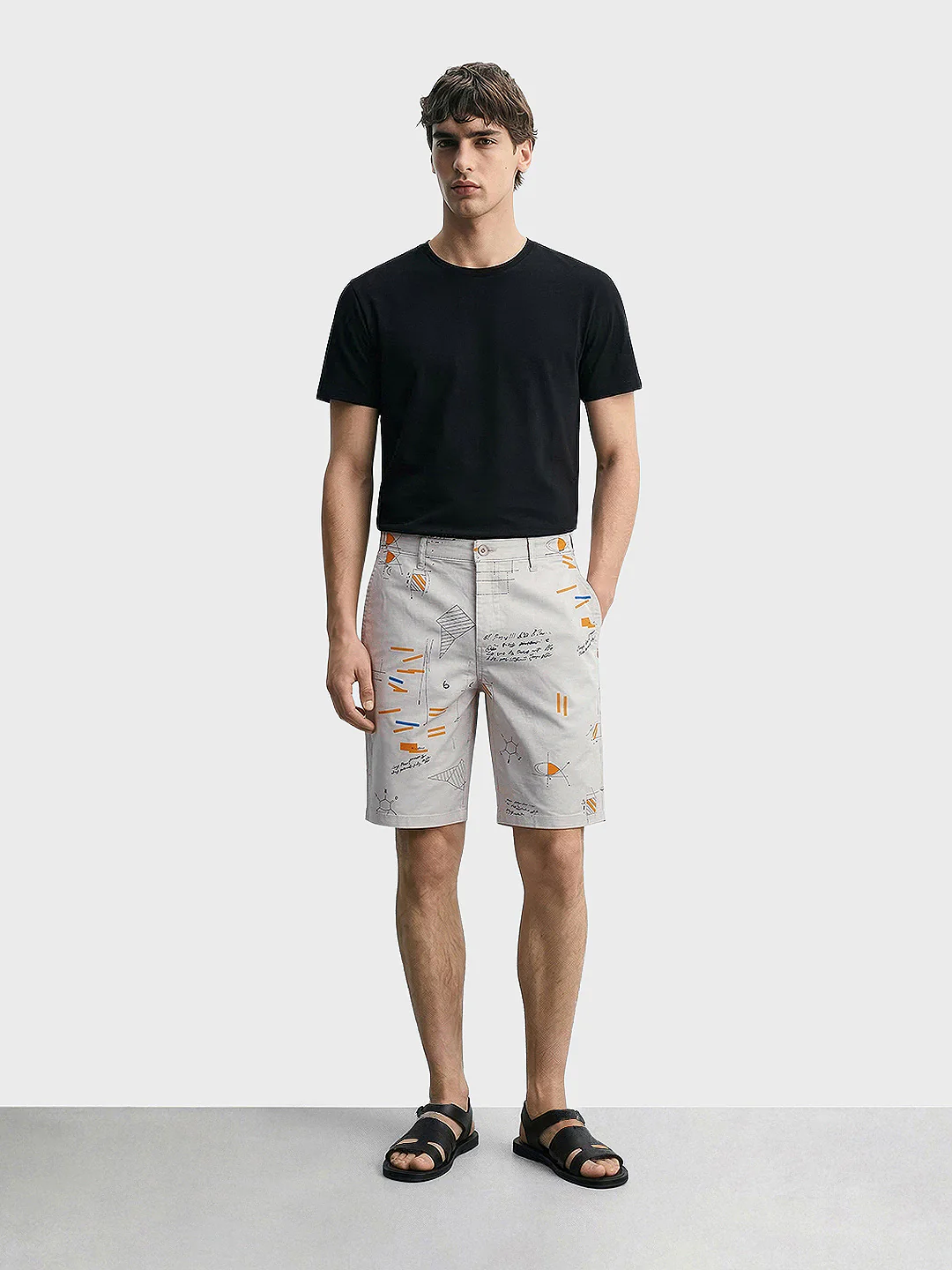 Men's Grey Slim Fit Printed Casual Shorts - Image 5
