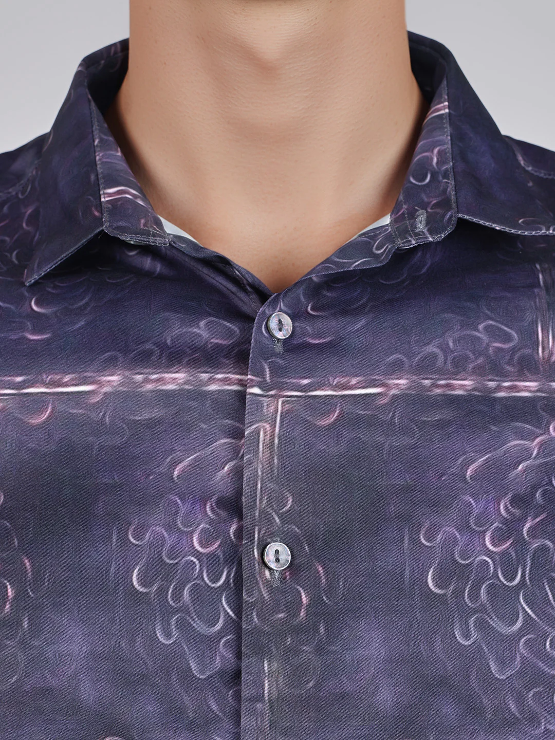 Men's Purple Slim Fit Printed Party Wear Shirt - Image 3