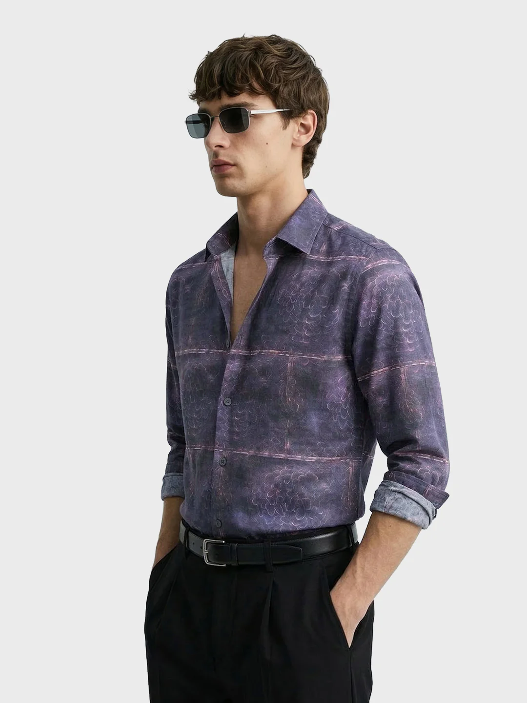 Men's Purple Slim Fit Printed Party Wear Shirt - Image 4