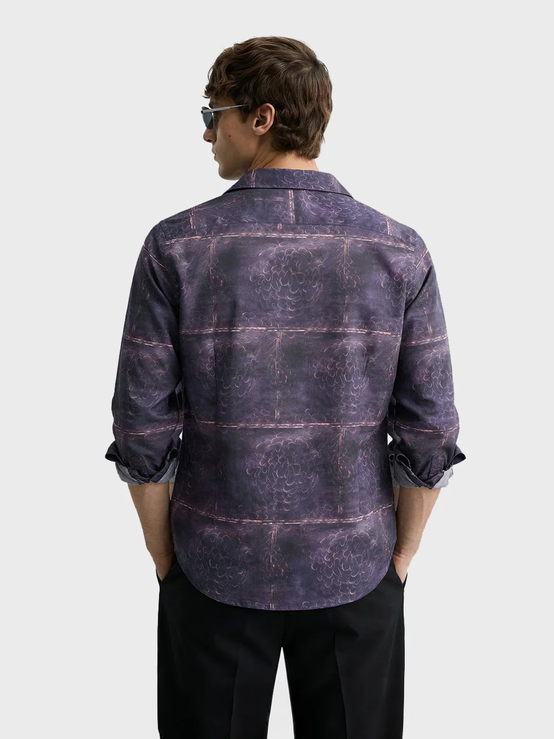 Men's Purple Slim Fit Printed Party Wear Shirt - Image 5
