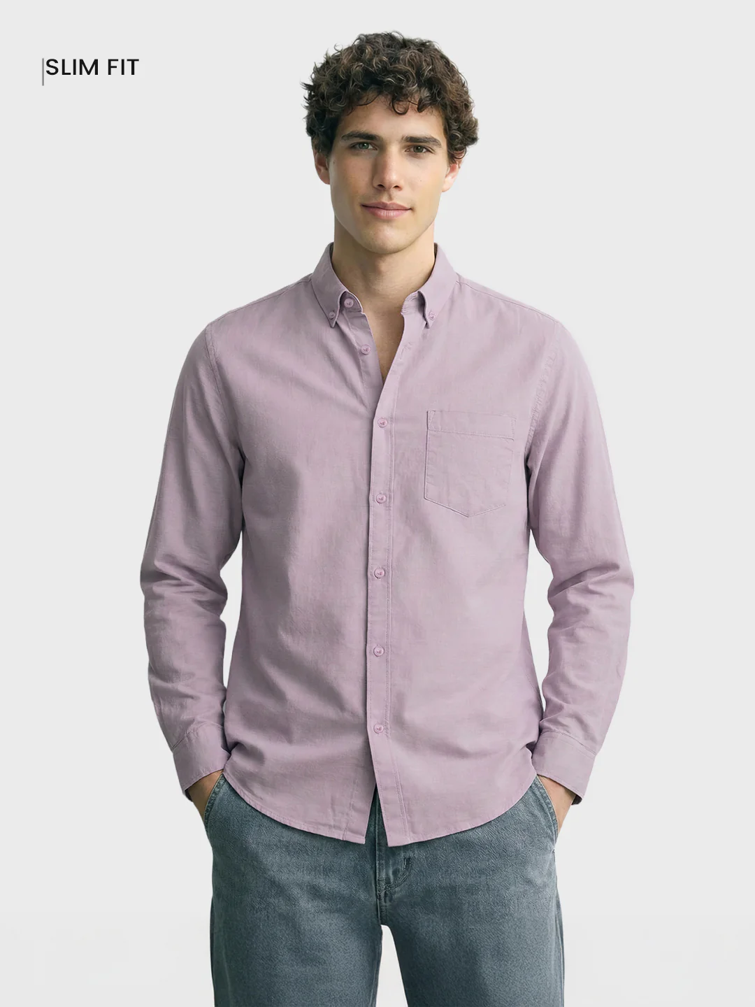 Men's Purple Slim Fit Solid Casual Shirt - Image 2