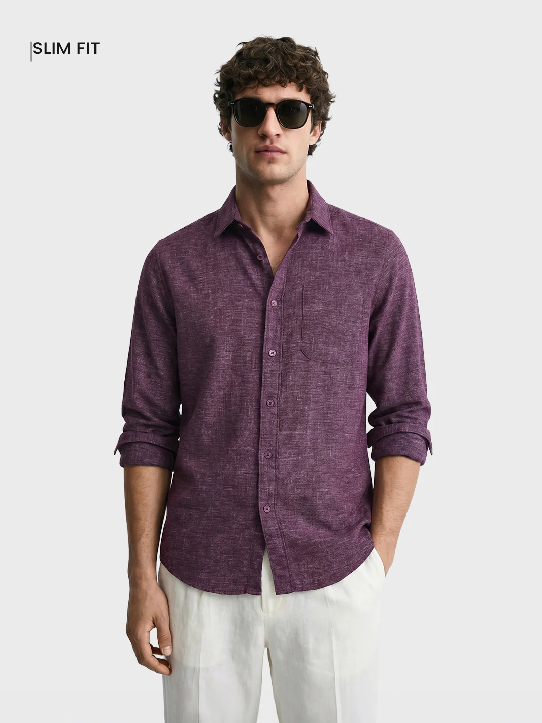 Men's Purple Slim Fit Solid Casual Shirts - Image 2