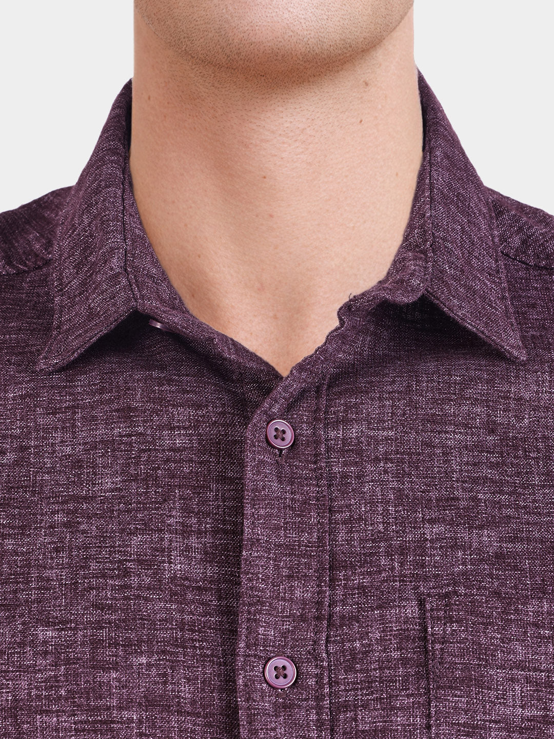 Men's Purple Slim Fit Solid Casual Shirts - Image 3