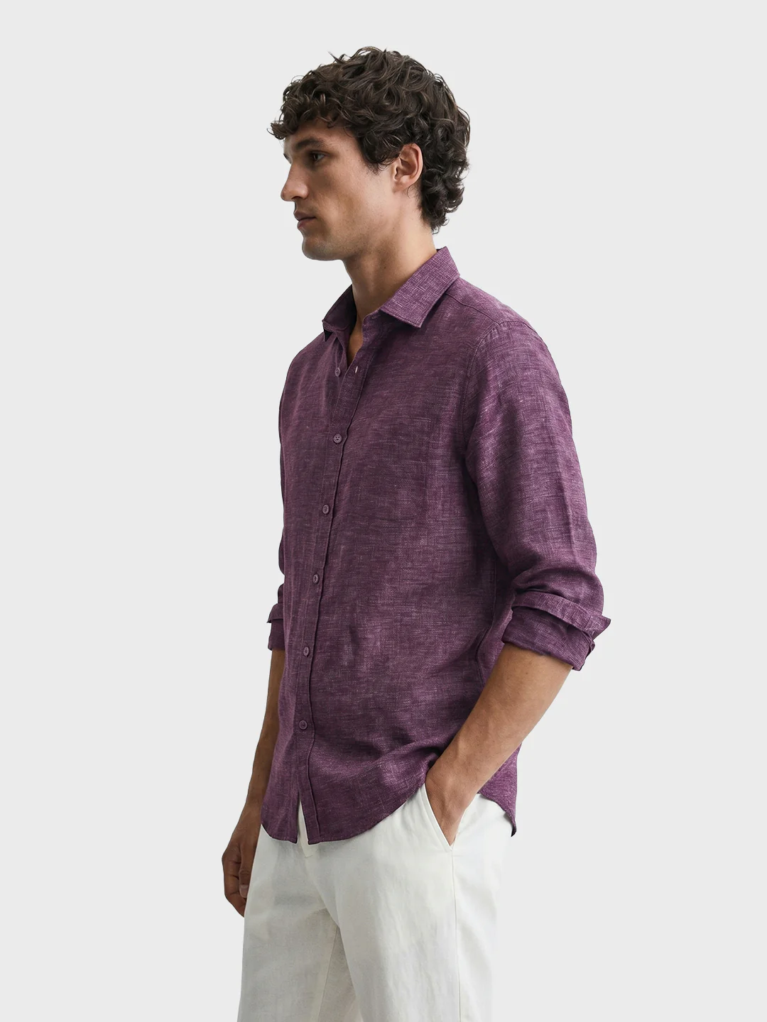 Men's Purple Slim Fit Solid Casual Shirts - Image 4