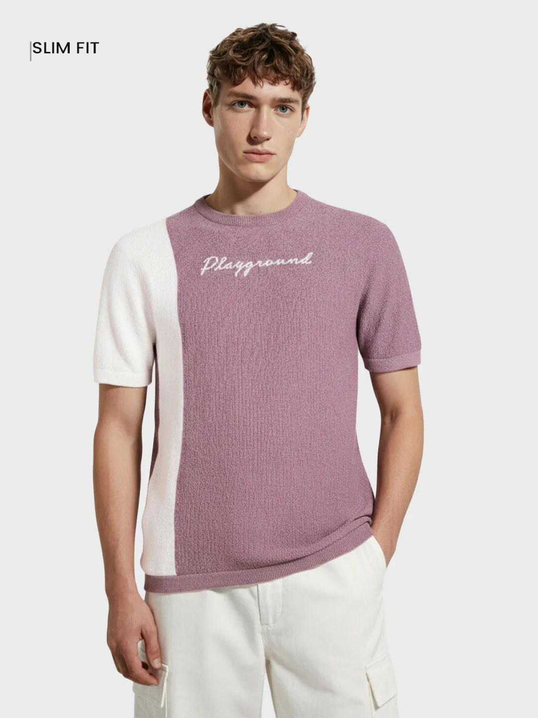 Men's Purple Slim Fit Solid Casual T-Shirt - Image 2