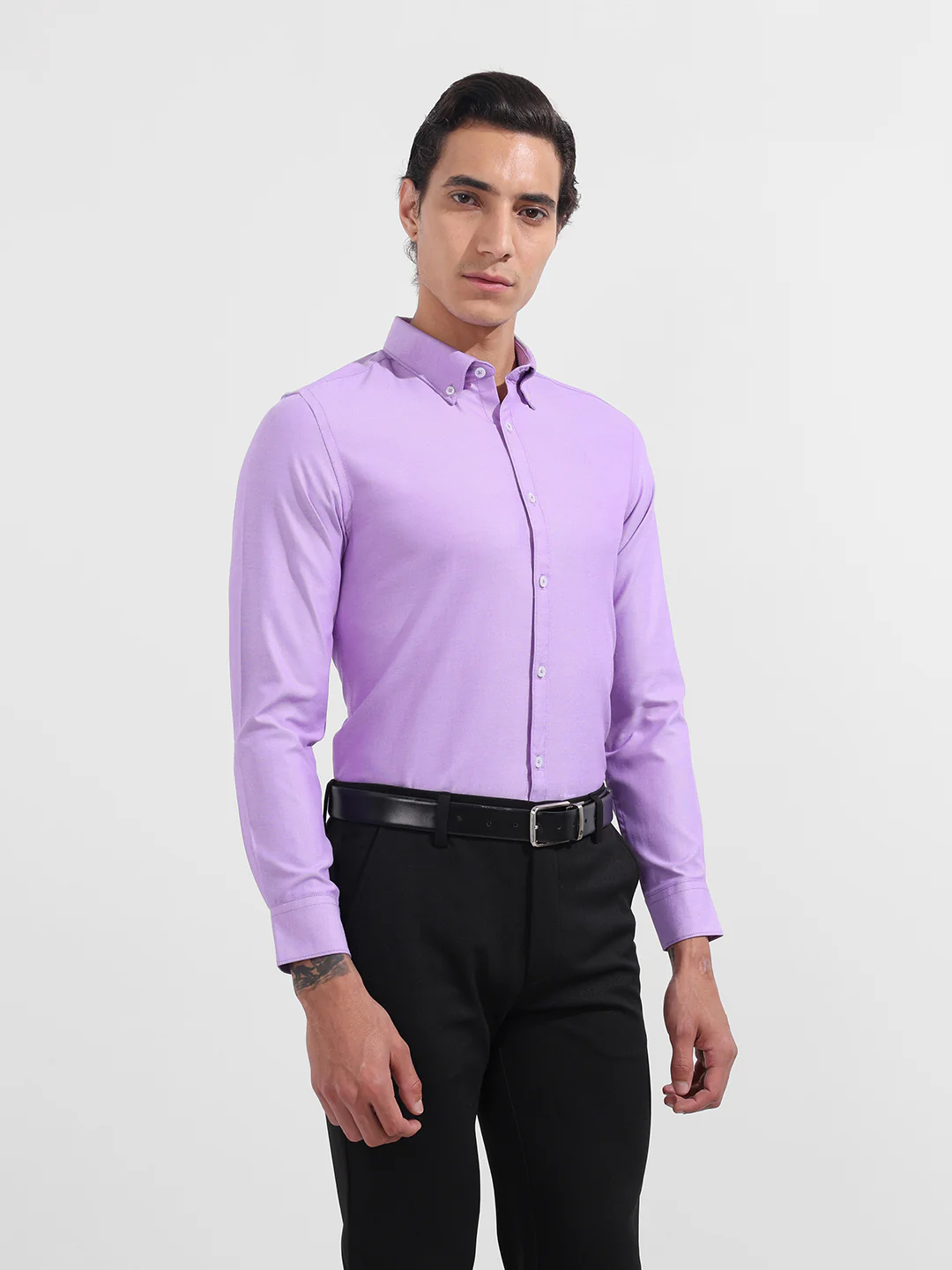 Men's Purple Slim Fit Solid Formal Shirt - Image 3