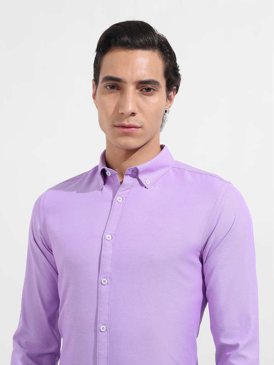 Men's Purple Slim Fit Solid Formal Shirt - Image 4