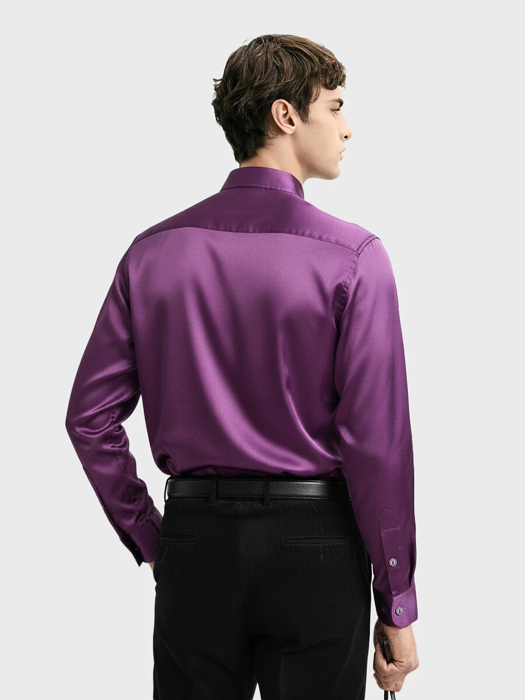 Men's Purple Slim Fit Solid Party Wear Shirt - Image 2