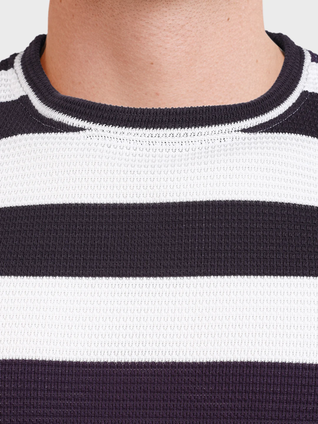 Men's Purple Slim Fit Striped Casual T-Shirt - Image 3