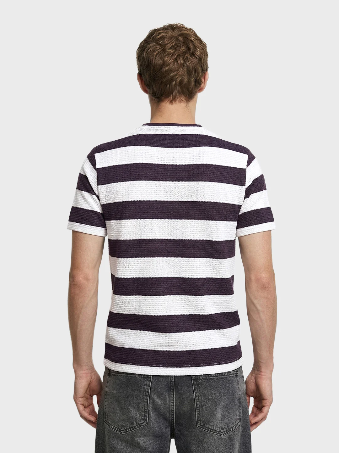 Men's Purple Slim Fit Striped Casual T-Shirt - Image 5