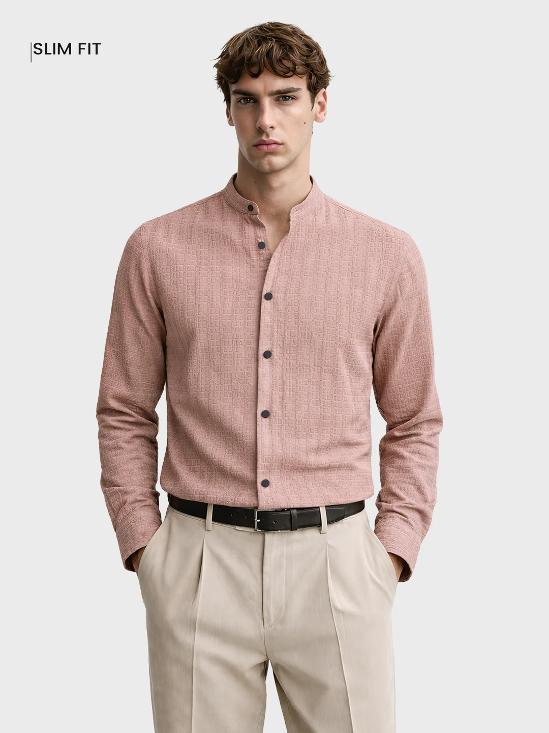 Men's Purple Slim Fit Textured Party Wear Shirt - Image 2