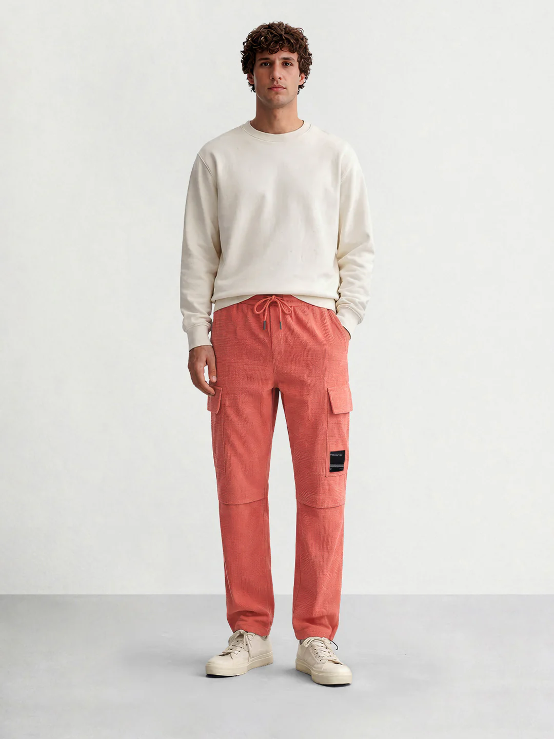 Men's Red Baggy Fit Textured Utility Cargo - Image 3
