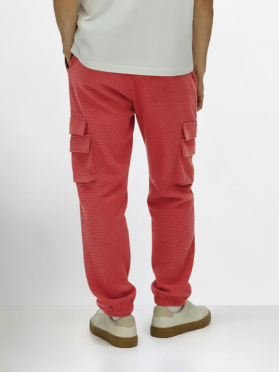 Men's Red Loose Fit Solid Utility Joggers - Image 2