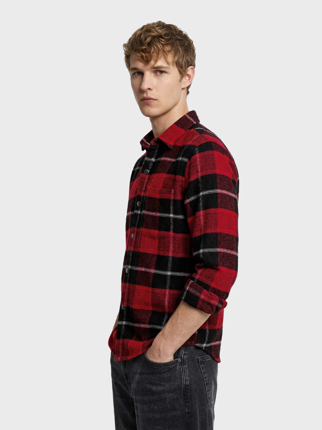 Men's Red Regular Fit Checked Casual Shirt - Image 4