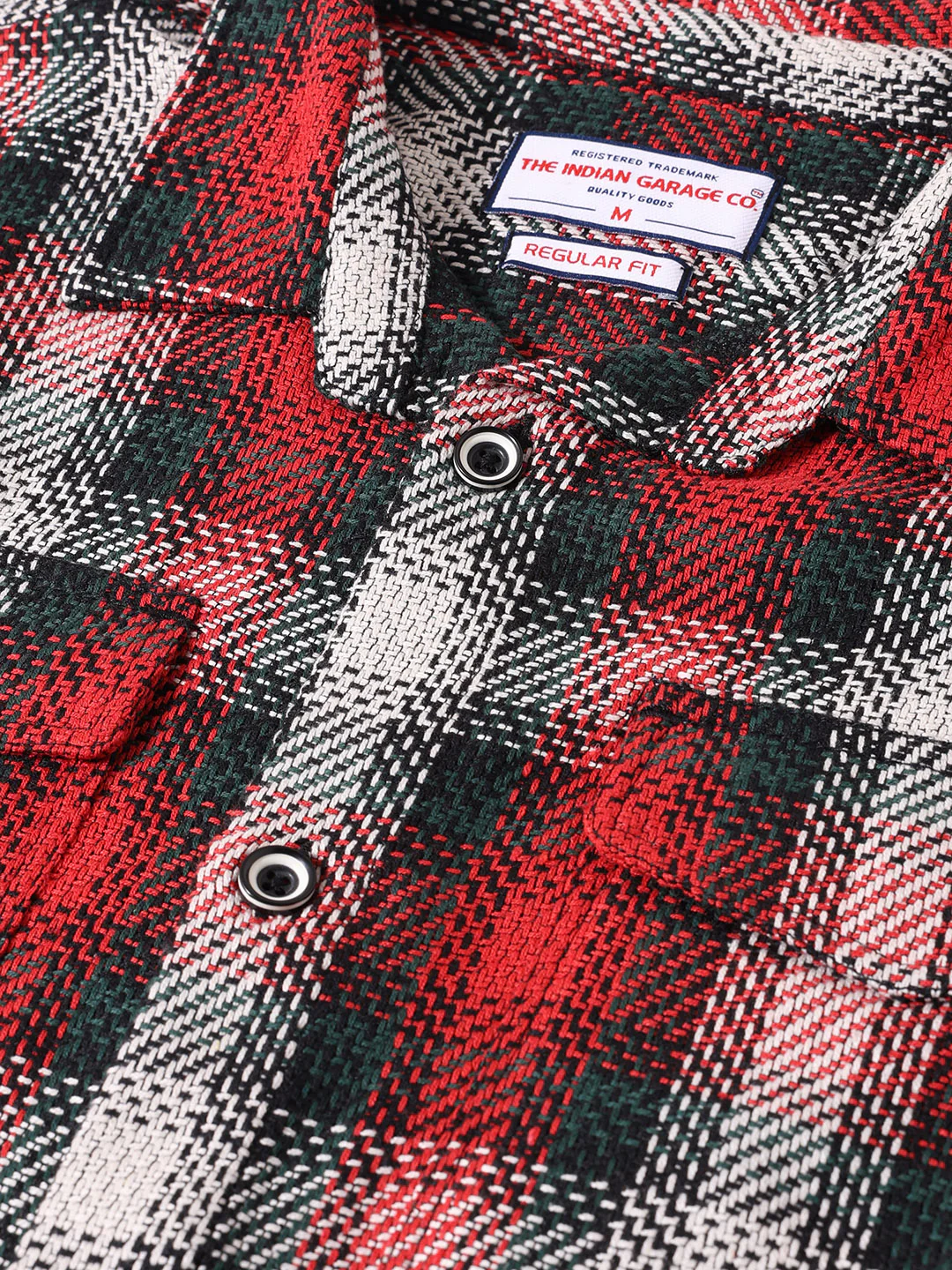 Men's Red Regular Fit Checked Casual Shirt - Image 3