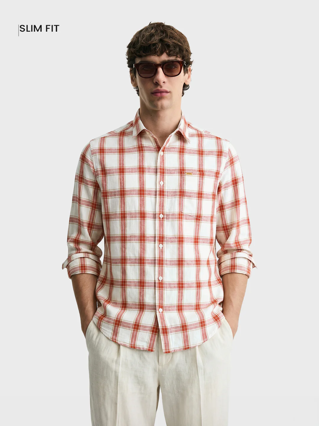 Men's Red Regular Fit Checkered Casual Shirts - Image 2
