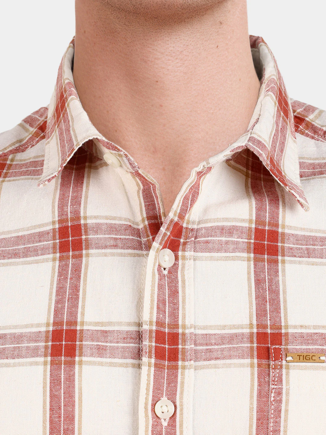 Men's Red Regular Fit Checkered Casual Shirts - Image 3