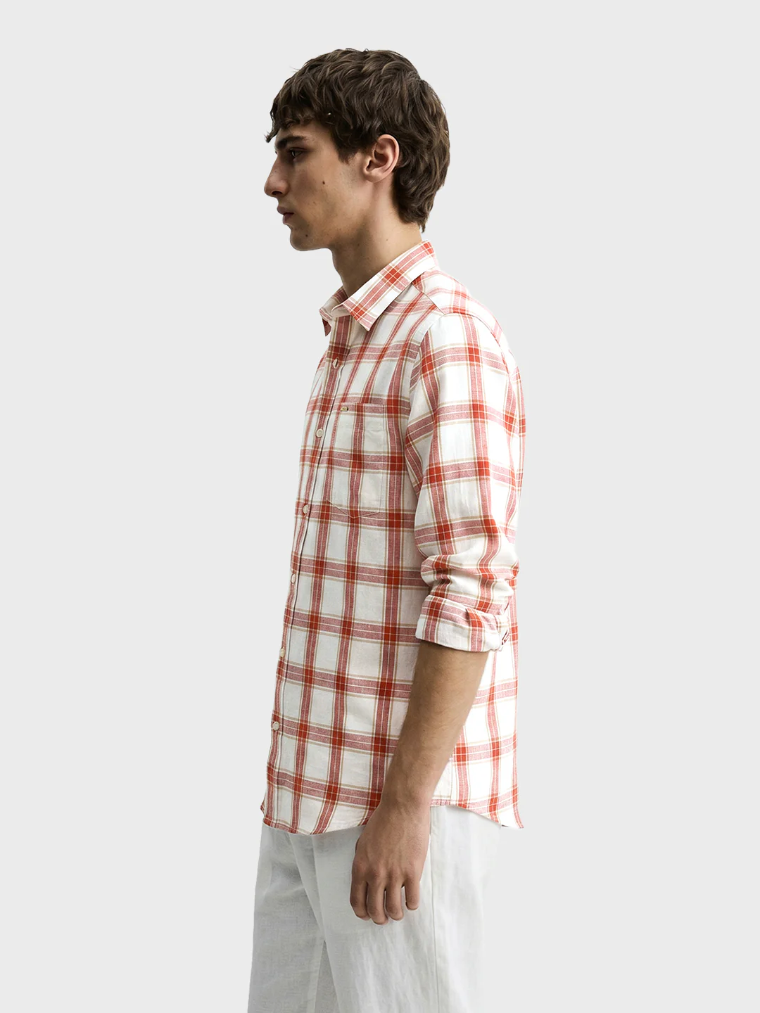 Men's Red Regular Fit Checkered Casual Shirts - Image 4