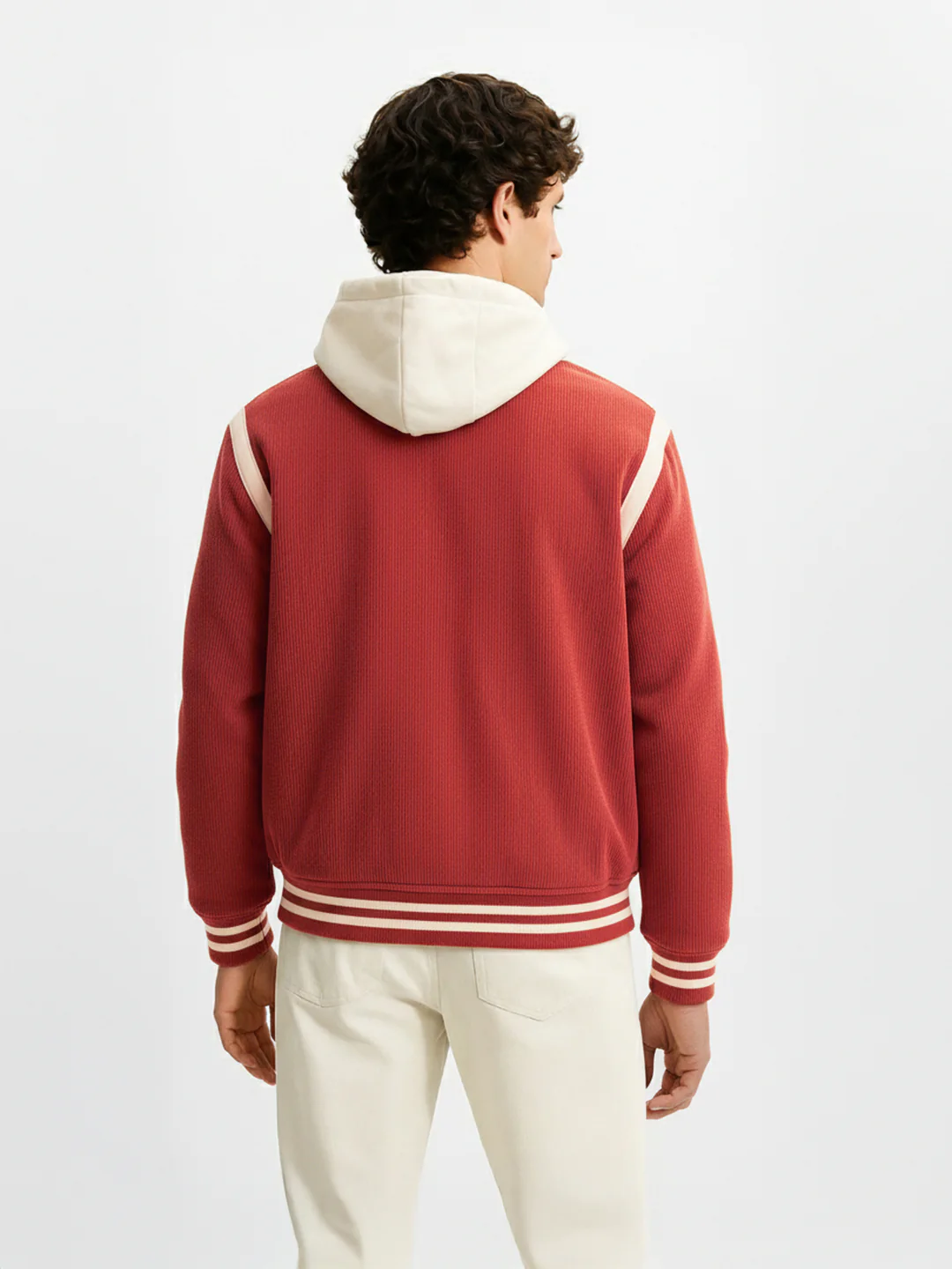 Men's Red Regular Fit Embroided Casual Bomber Jacket - Image 2