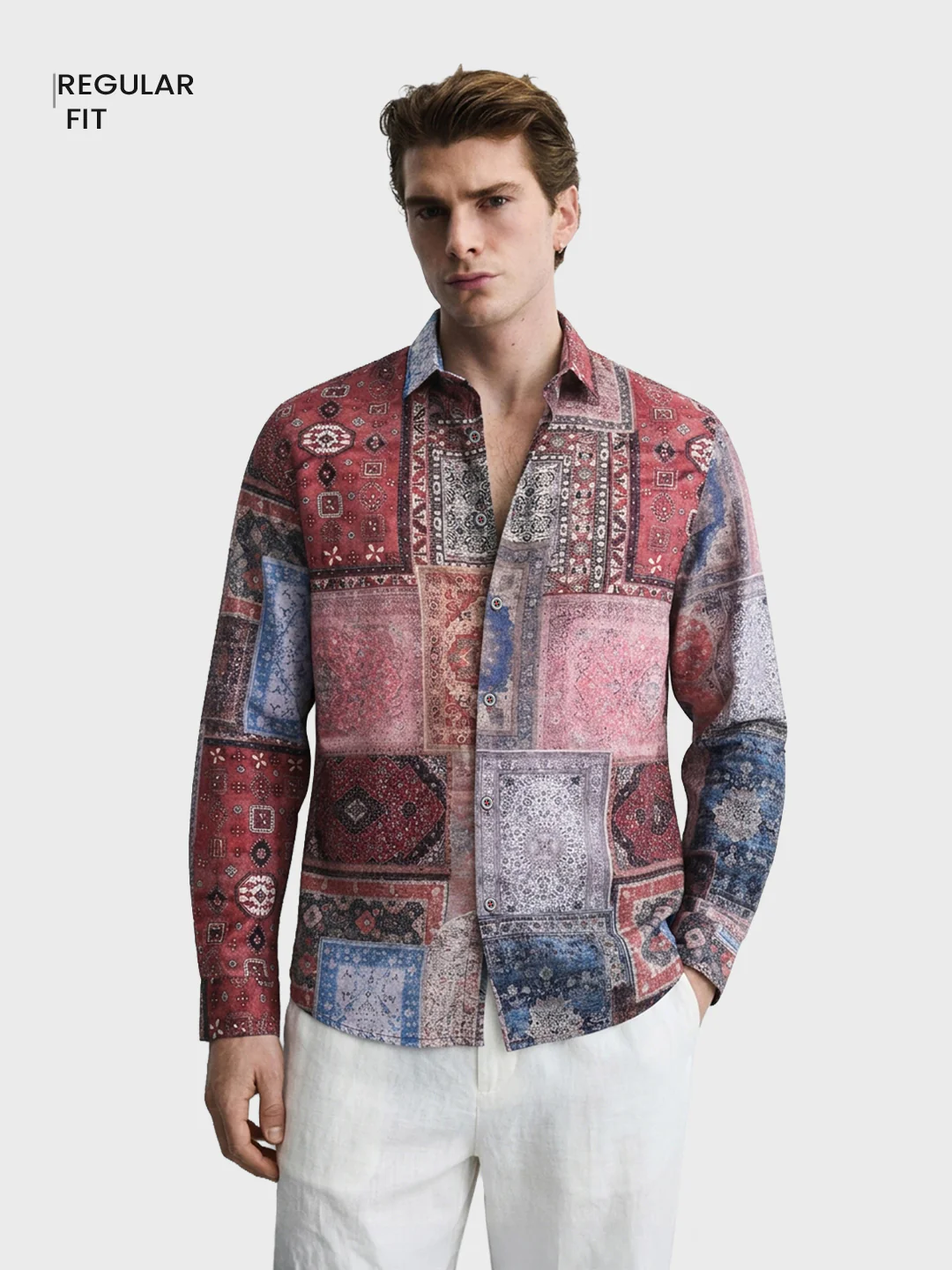 Men's Red Regular Fit Printed Casual Shirt - Image 2
