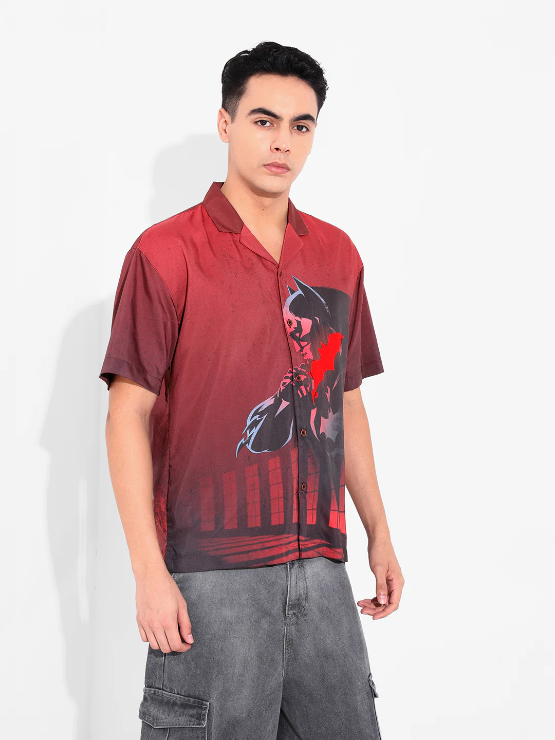 Men's Red Relaxed Fit Batman Character Printed Shirt - Image 2
