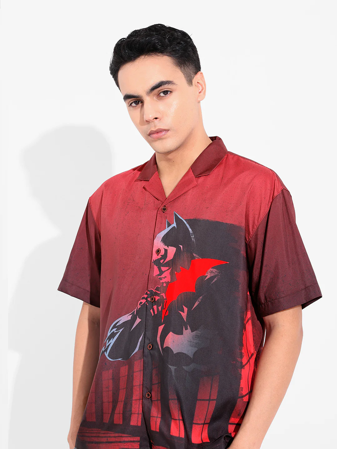 Men's Red Relaxed Fit Batman Character Printed Shirt - Image 3