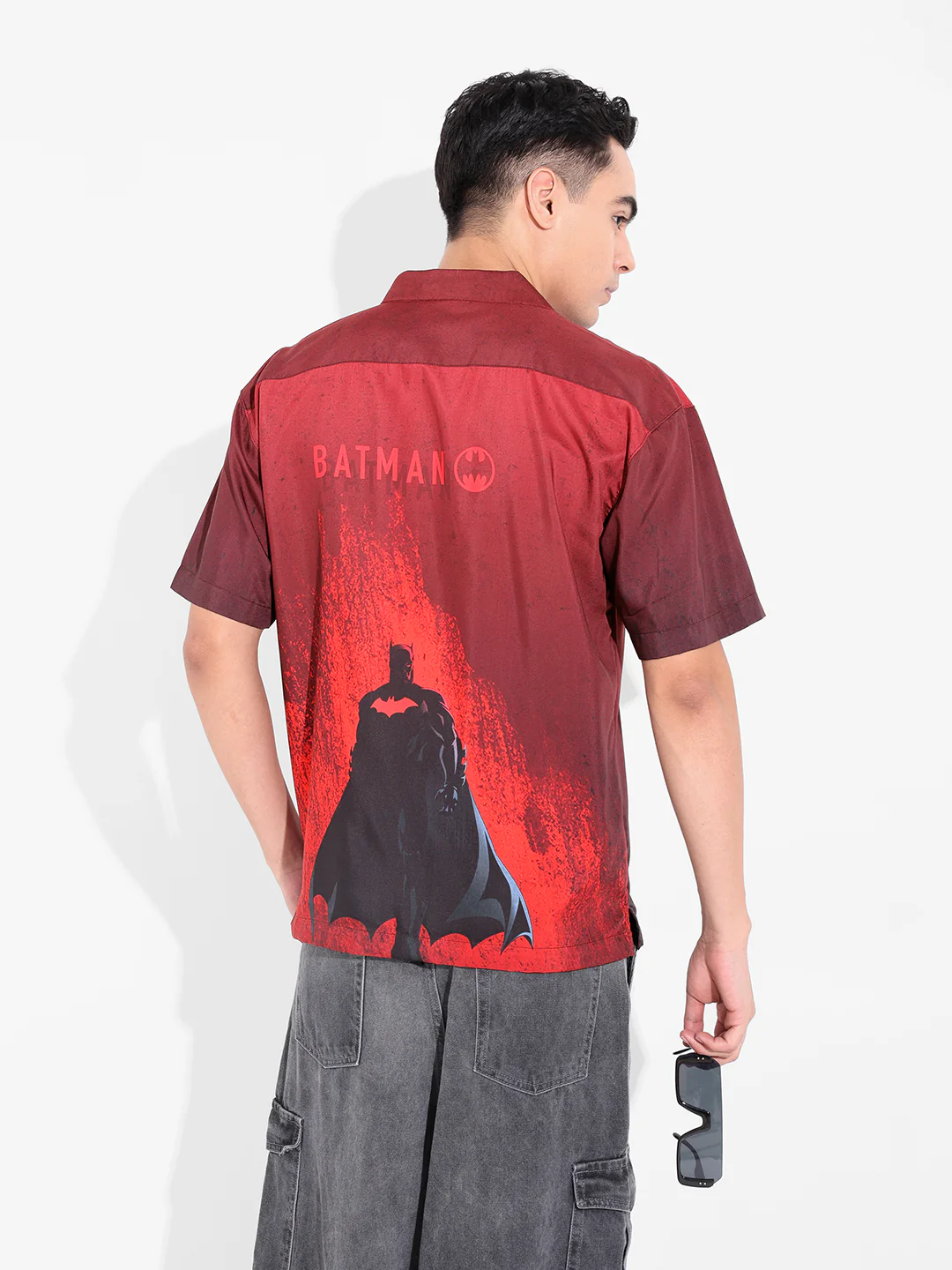 Men's Red Relaxed Fit Batman Character Printed Shirt - Image 4
