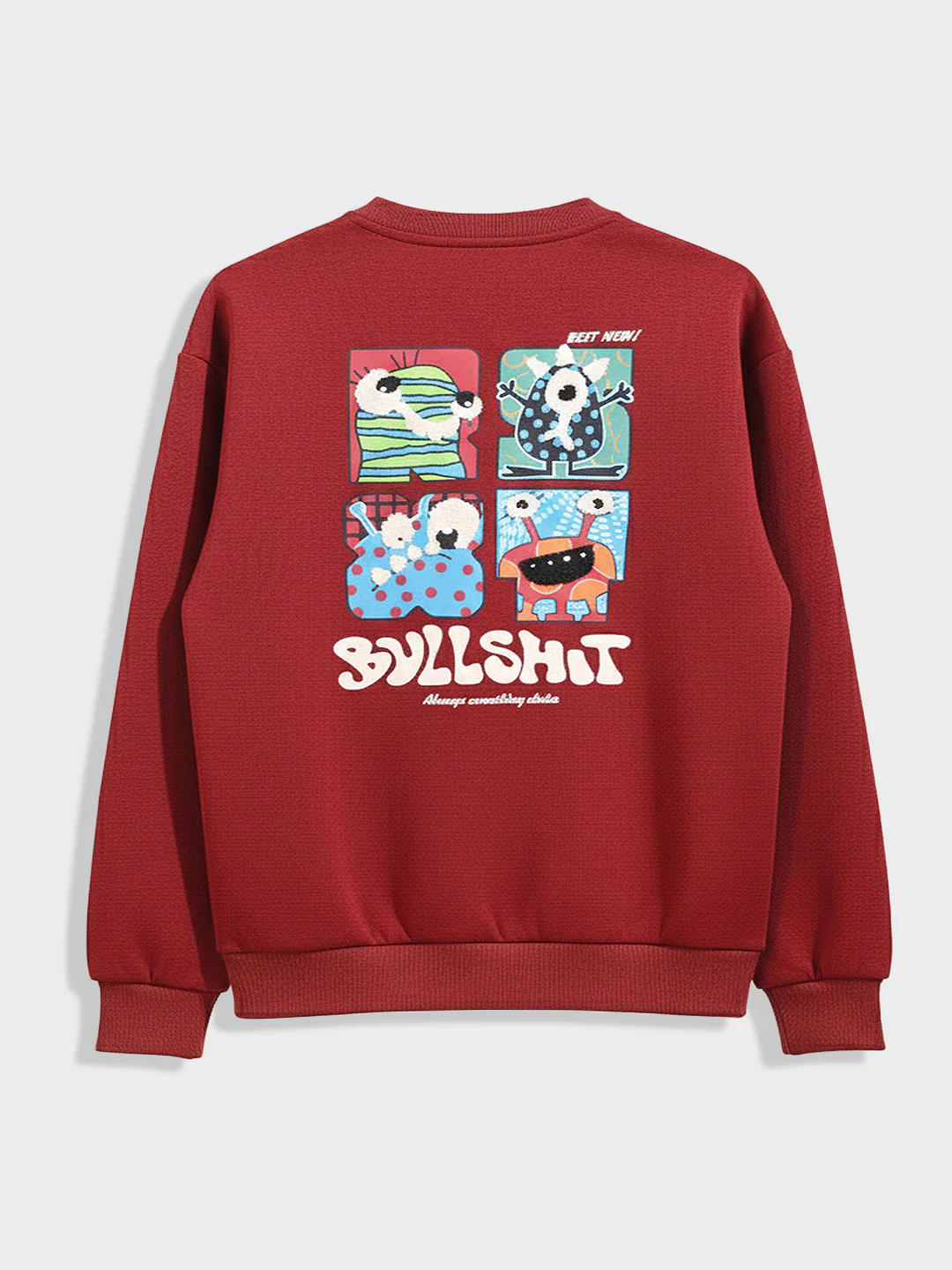 Men's Red Relaxed Fit Embroided Casual Sweatshirt - Image 4
