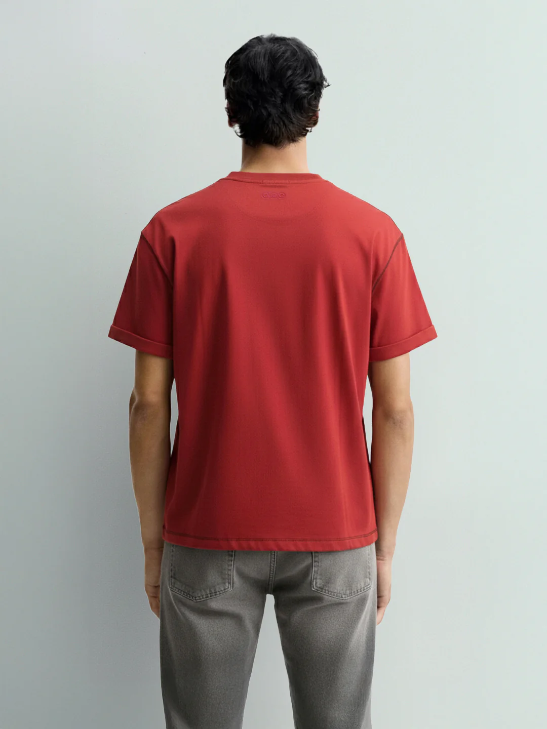 Men's Red Relaxed Fit Embroided 240 GSM Casual T-Shirt - Image 4