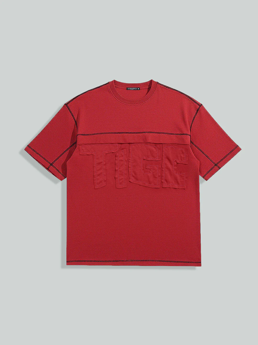 Men's Red Relaxed Fit Embroided 240 GSM Casual T-Shirt - Image 5