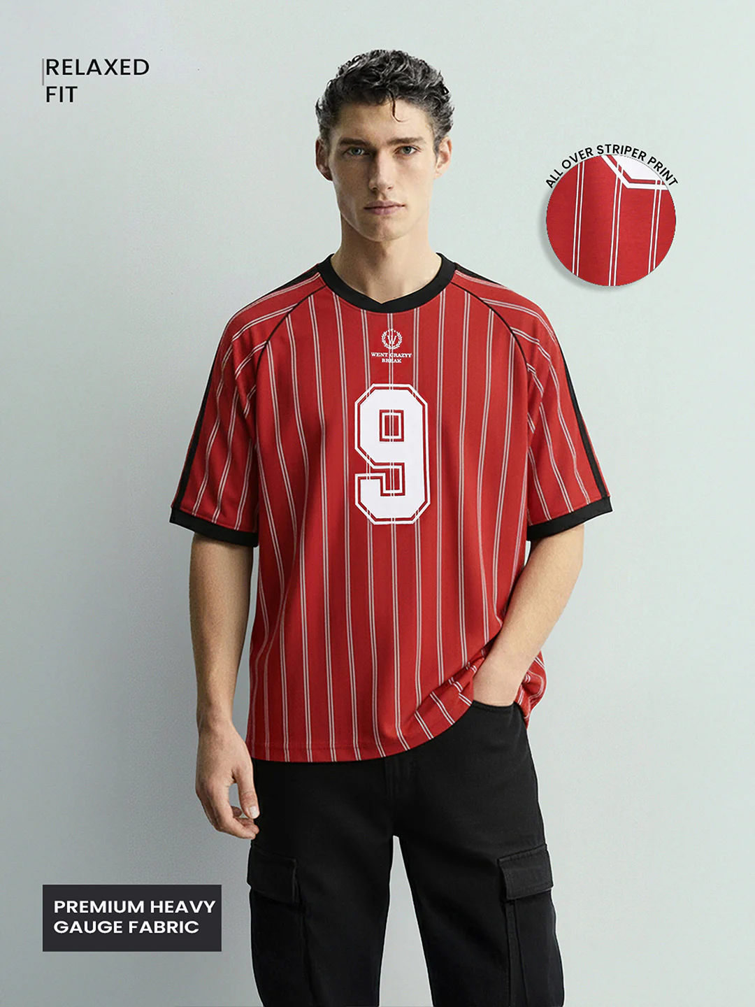 Men's Red Relaxed Fit Printed 240 GSM Sport Wear T-Shirt - Image 3
