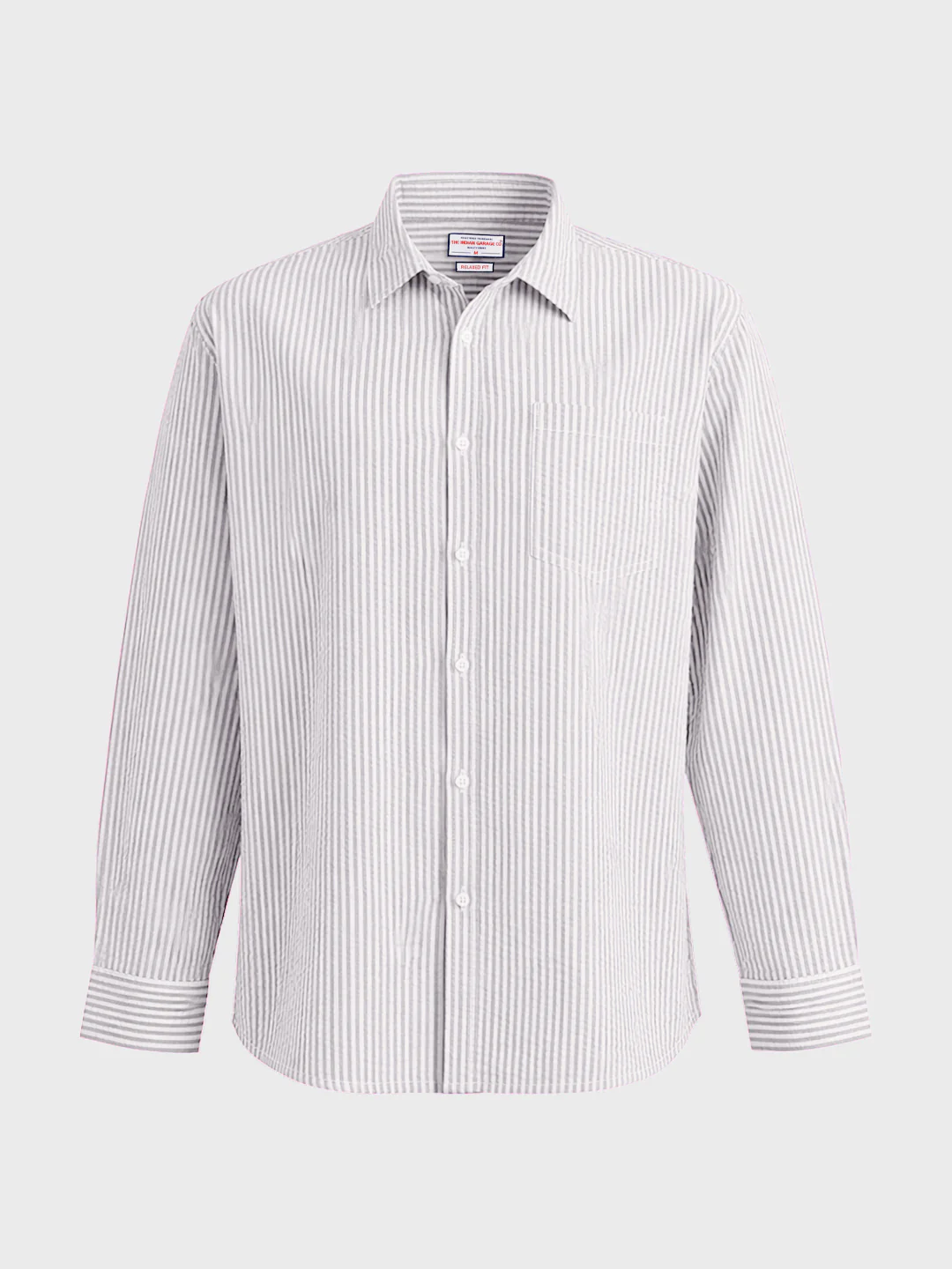 Men's Grey Relaxed Fit Striped Casual Shirt - Image 5