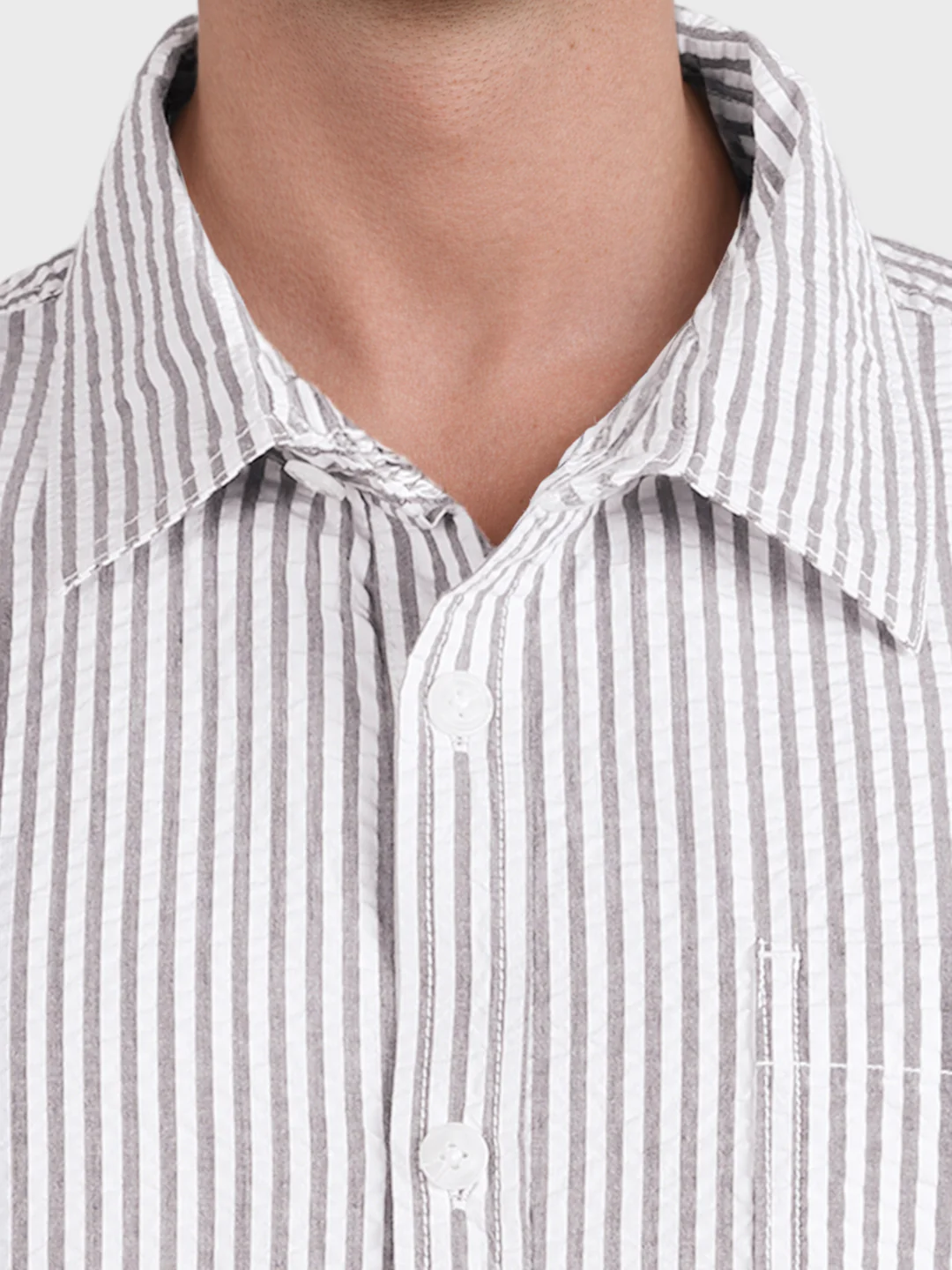 Men's Grey Relaxed Fit Striped Casual Shirt - Image 7