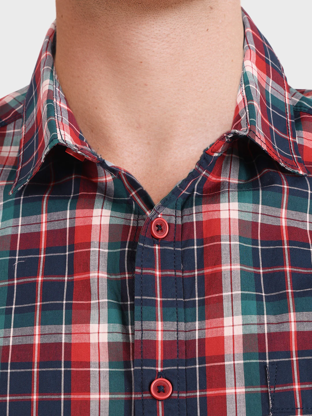 Men's Red Slim Fit Checked Casual Shirt - Image 3