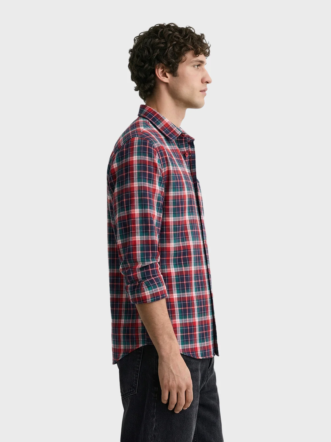 Men's Red Slim Fit Checked Casual Shirt - Image 4